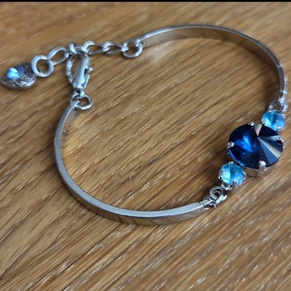 Rhodium Bar Bracelet, Blue Crystals, Hand Crafted - Picture 7 of 8